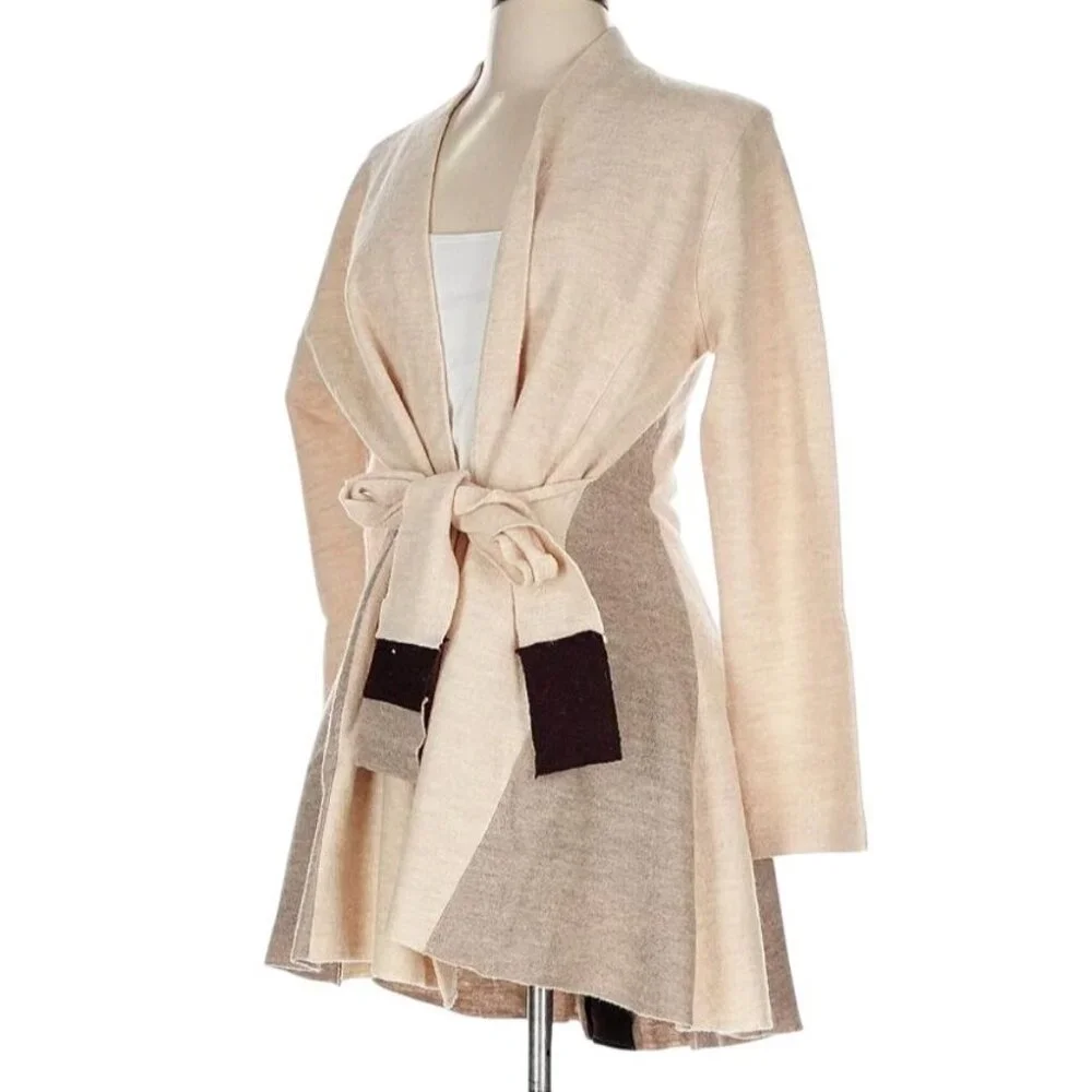 Anthropologie Rosie Neira Denissa Tie Waist Wool Sweater Women's XL Beige - Picture 13 of 17